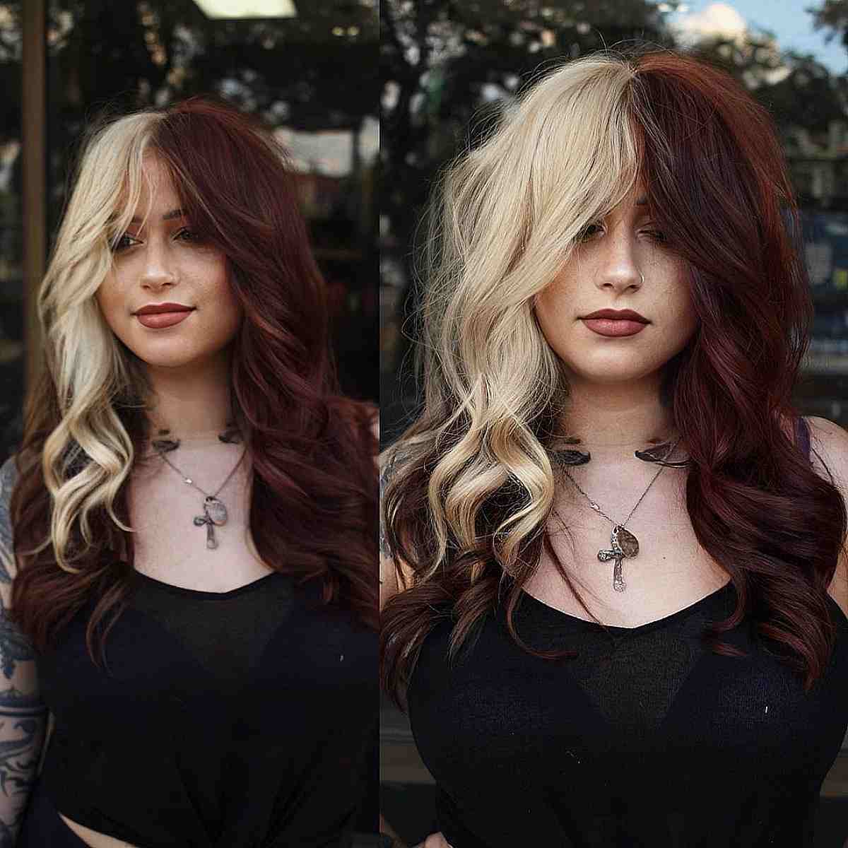 2 Block Blonde and Brown Hair Color Idea