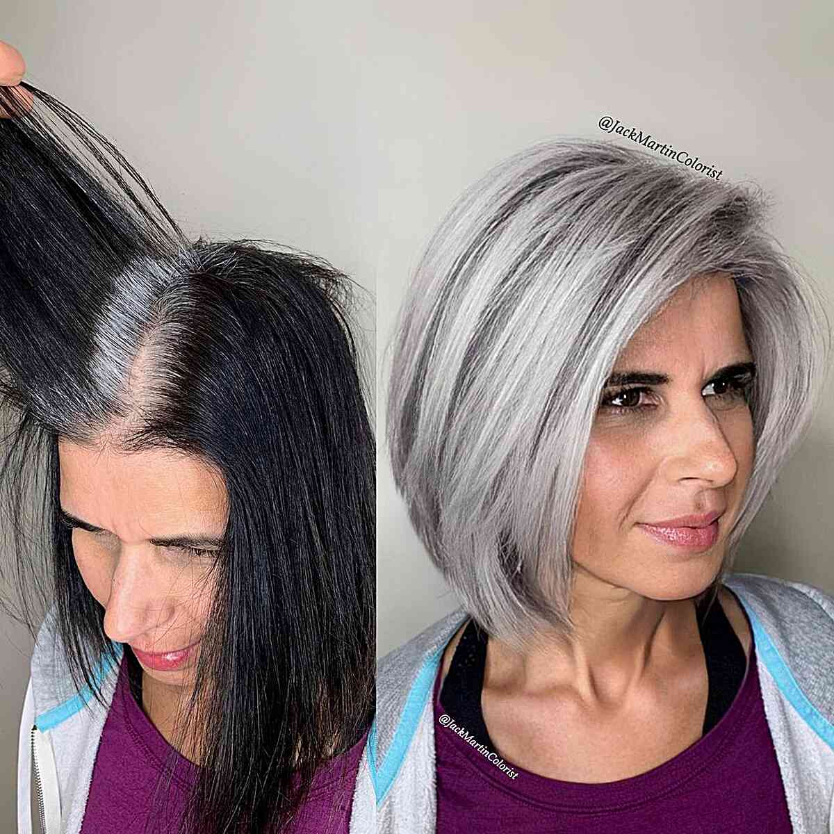 All Natural Gray Balayage for older ladies with natural gray hair