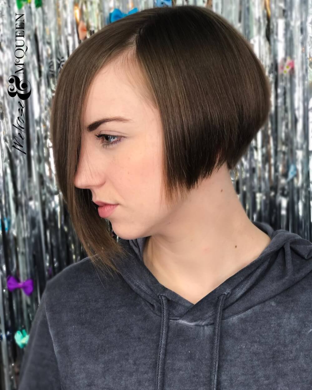 A beautiful asymmetrical bob haircut for thin hair