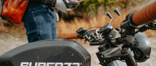 Low-profile handlebar phone mount on Super73 e-bike