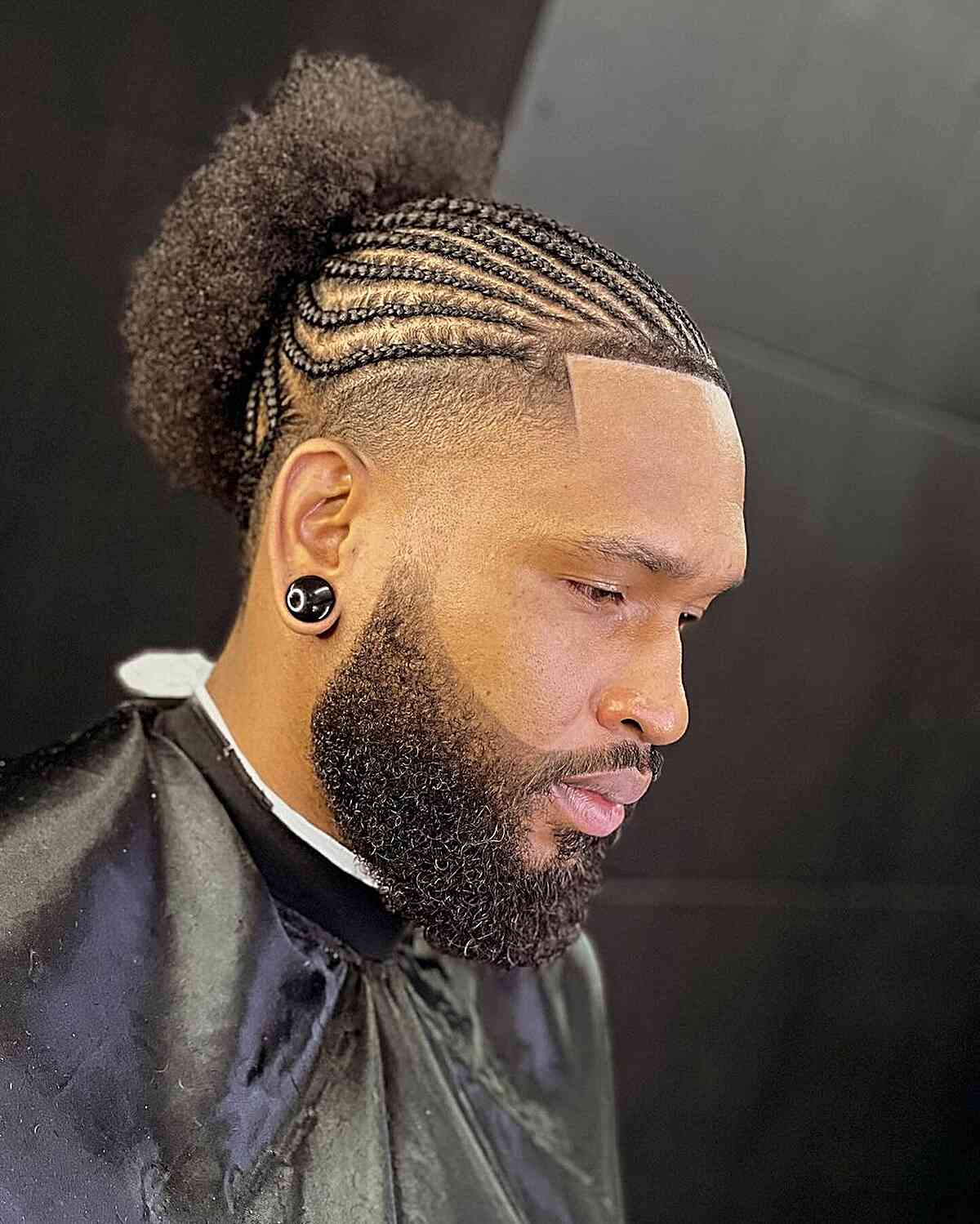 Braided Cornrows with an Afro Puff for Men