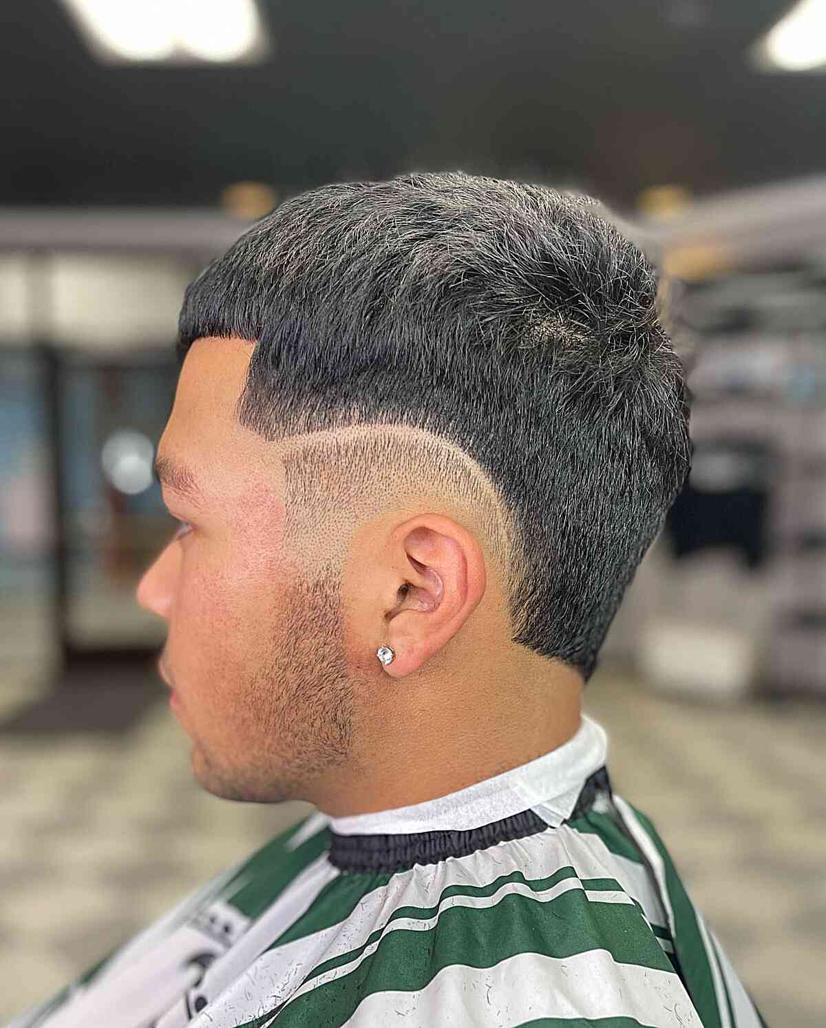 Burst Fade with Surgical Line for Guys with thick hair