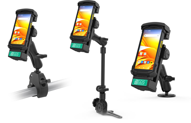 Image showing modular mounting capabilities using RAM Mounts for Zebra Handheld GDS® Docks™