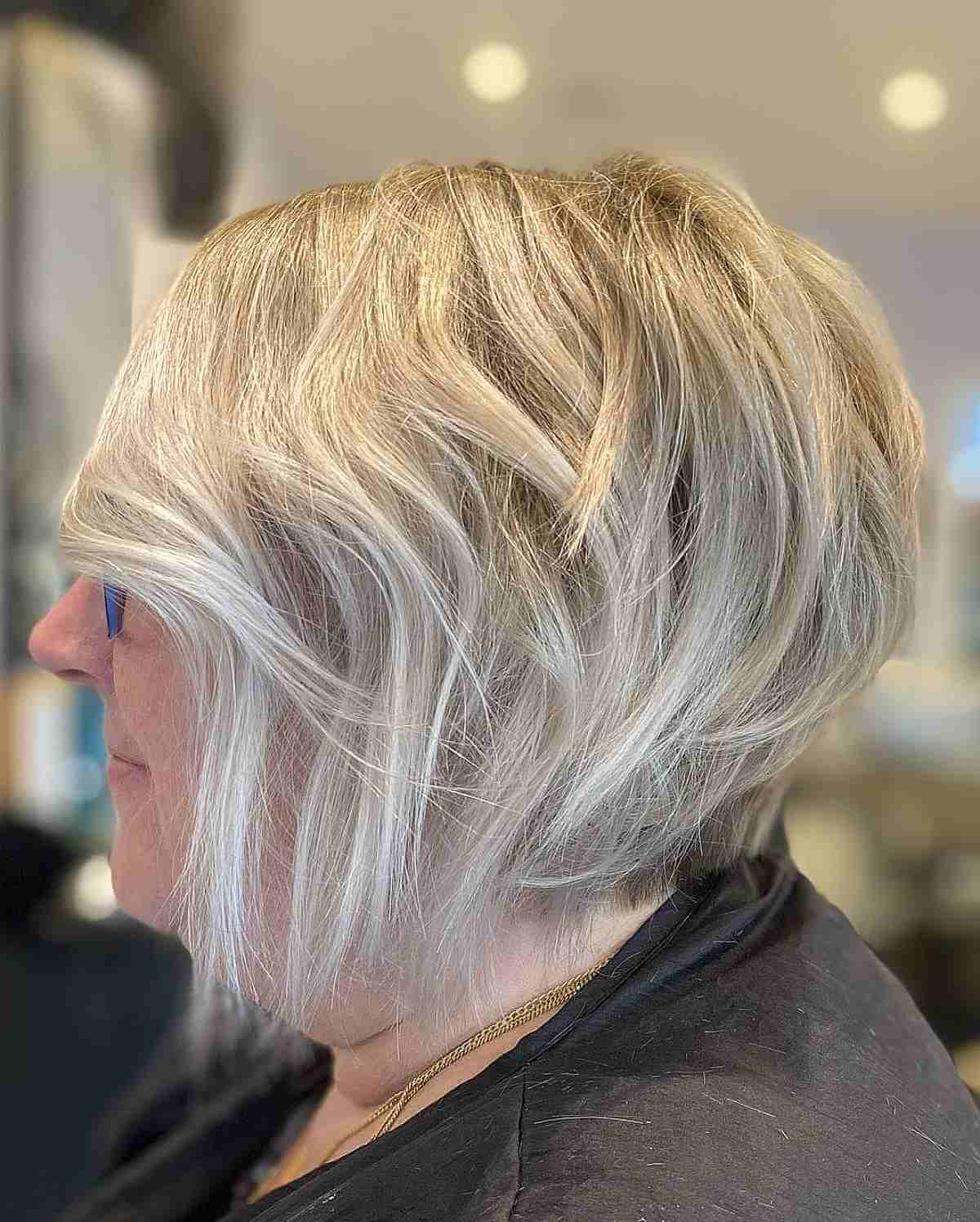 Graduated Choppy Bob on Silver Hair for 60-Year-Old Ladies