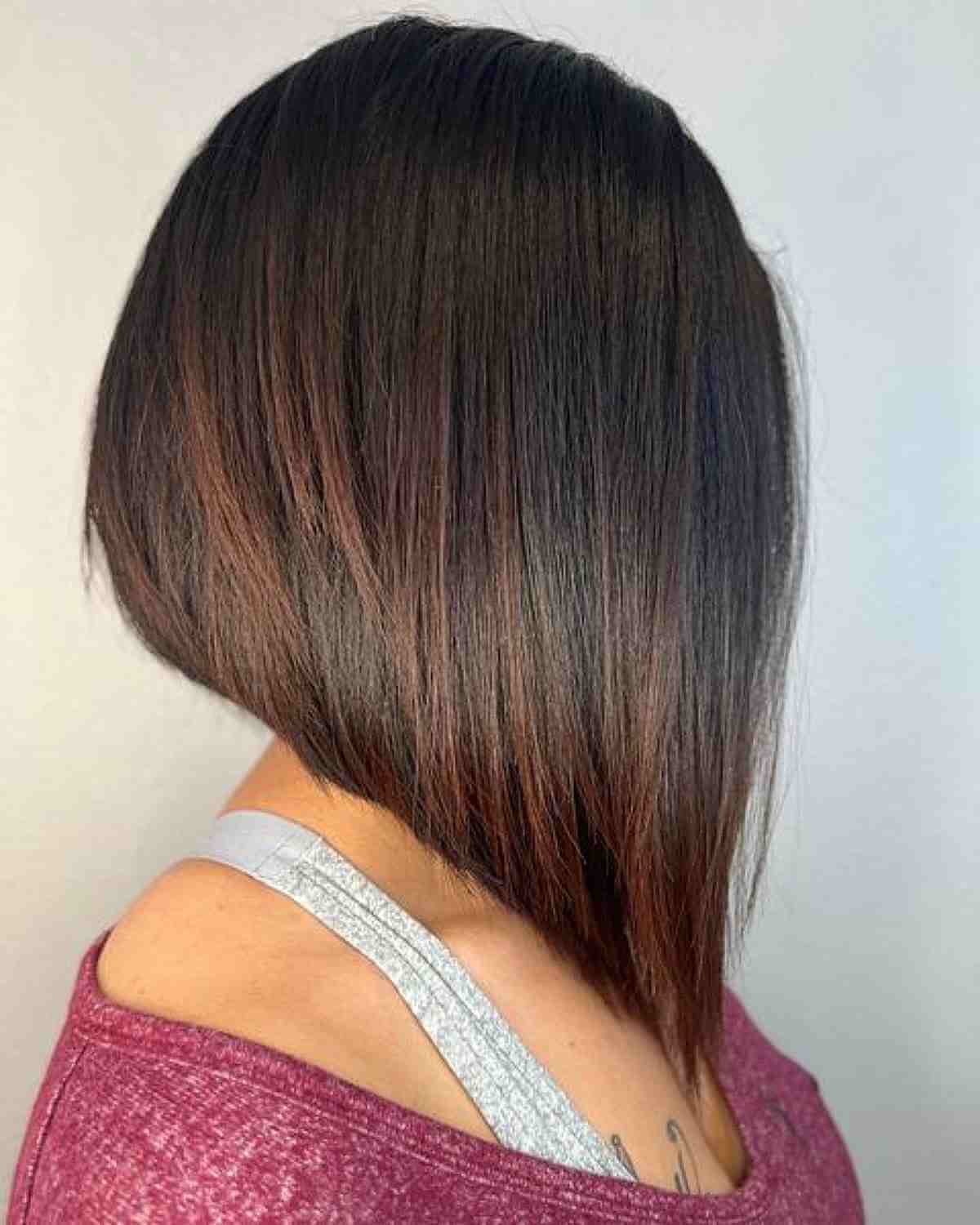 Inverted Bob With Brown Highlights and Dark Hair