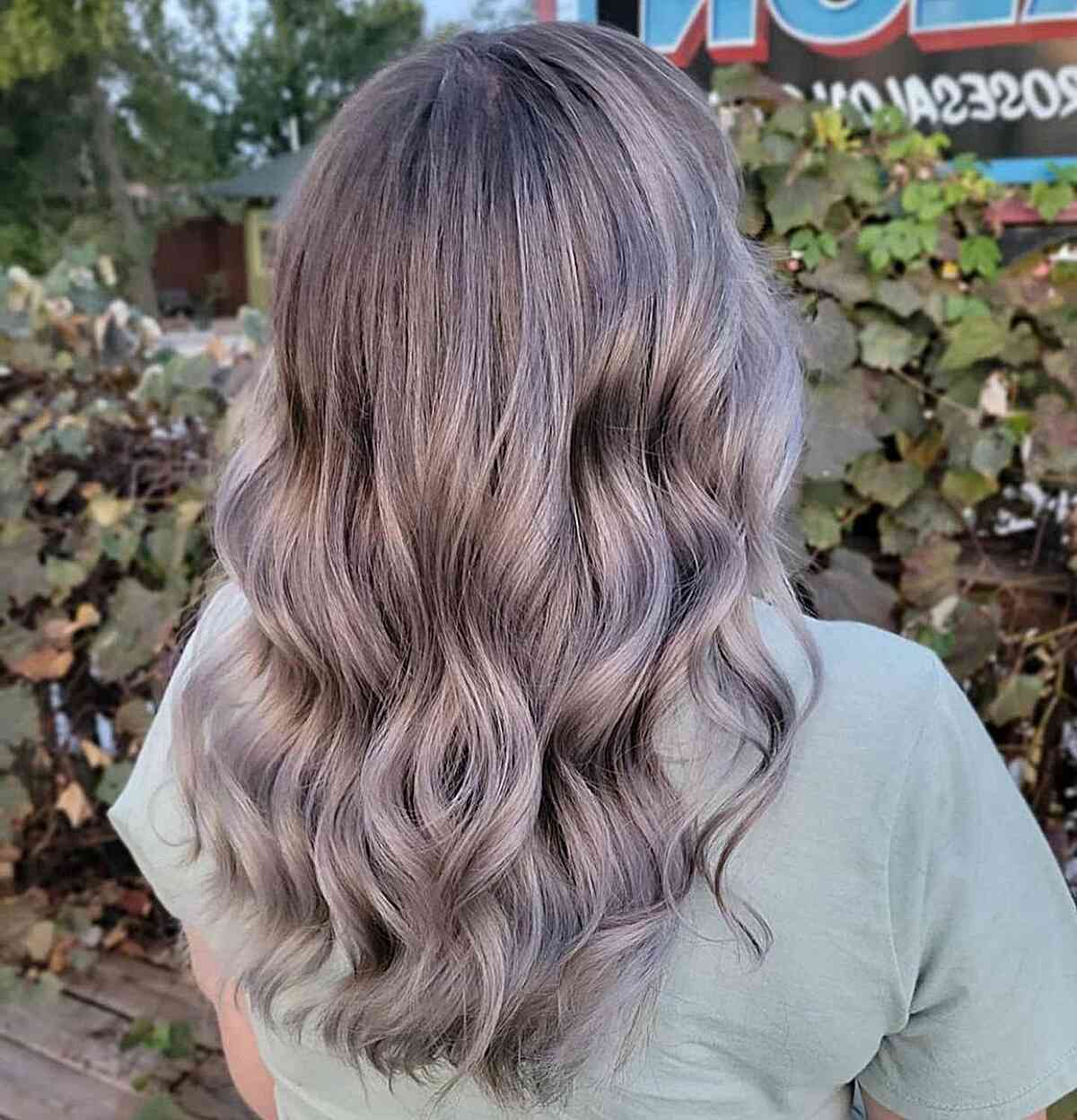 Mid-Long Muted Lilac Silver Balayage Hair