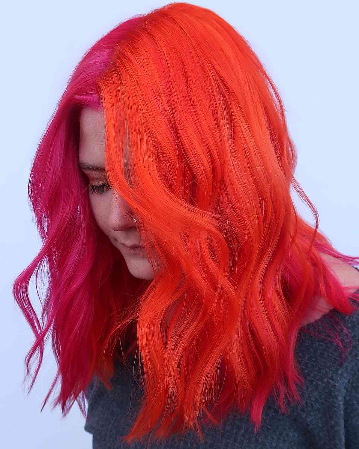 Neon Orange and Pink Hair Color