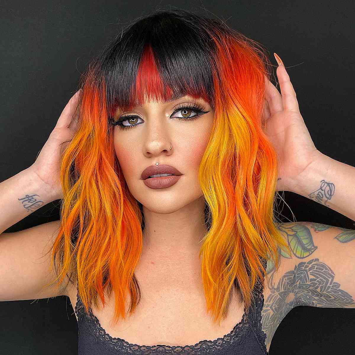 Orange and Yellow Hair with Black Bangs
