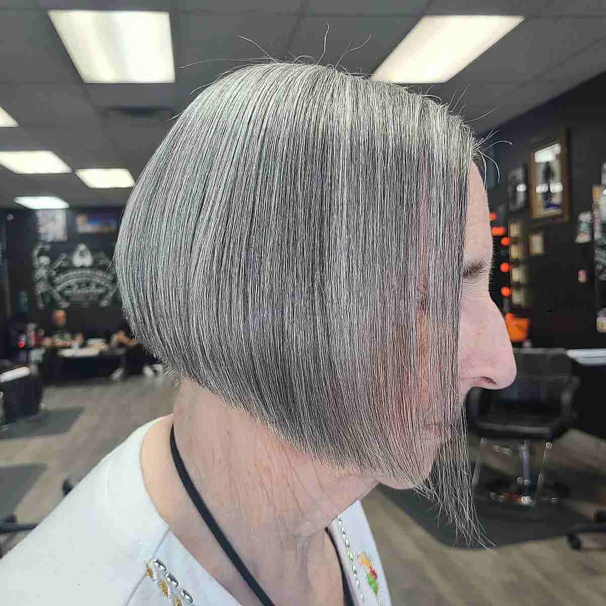 Precision Bob on Natural Gray Hair for Older Ladies
