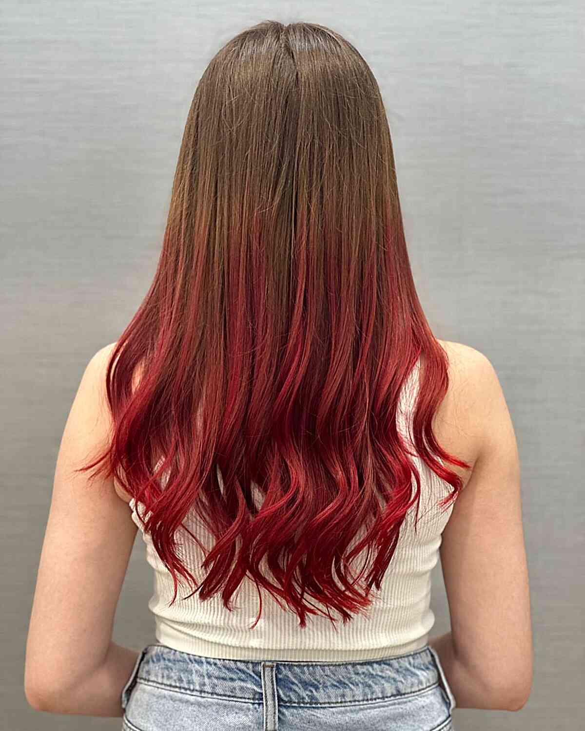 Shade of Strawberry Blonde to Red Reverse Ombre