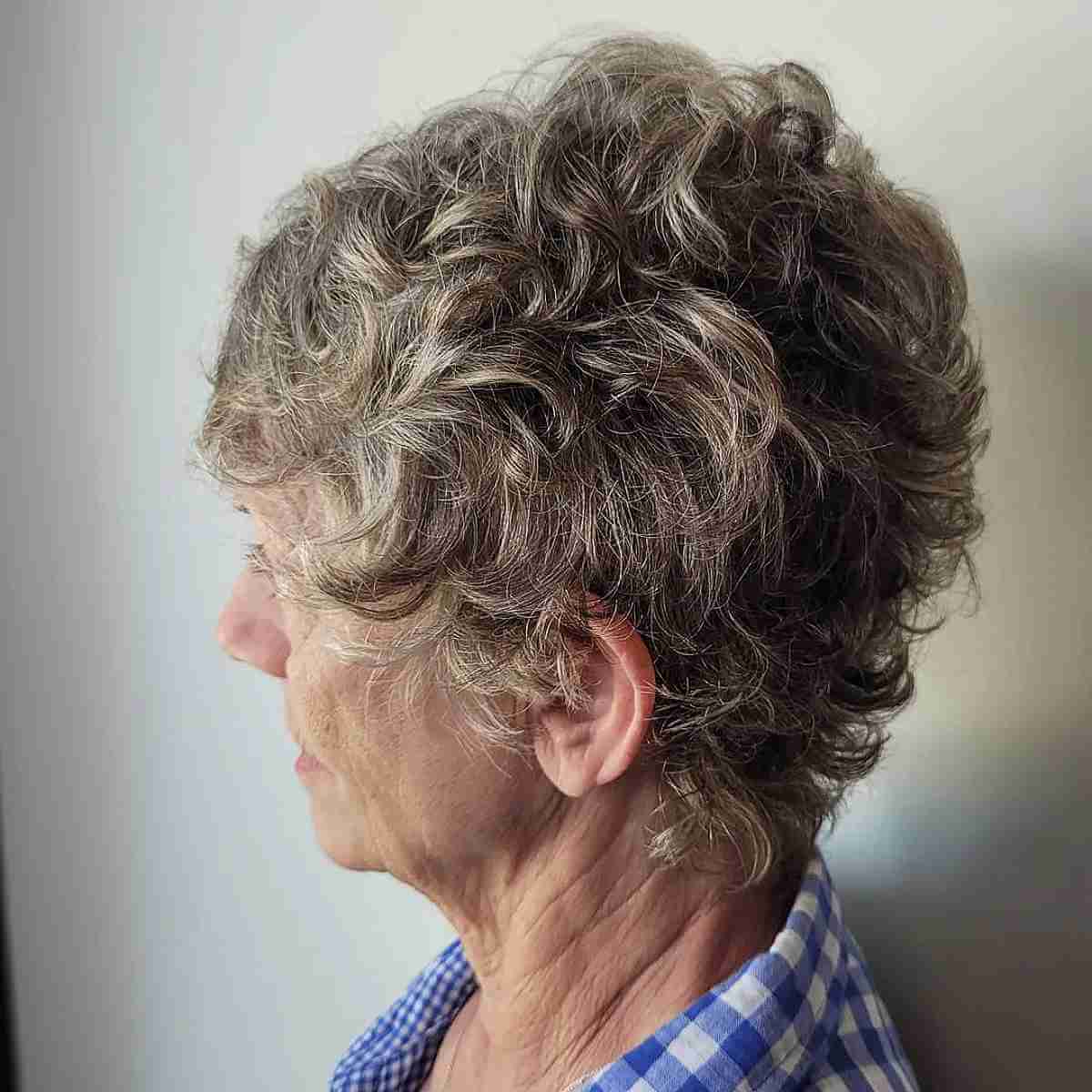 Easy-Maintenance Short & Messy Curly Hair for Ladies 70 and Up