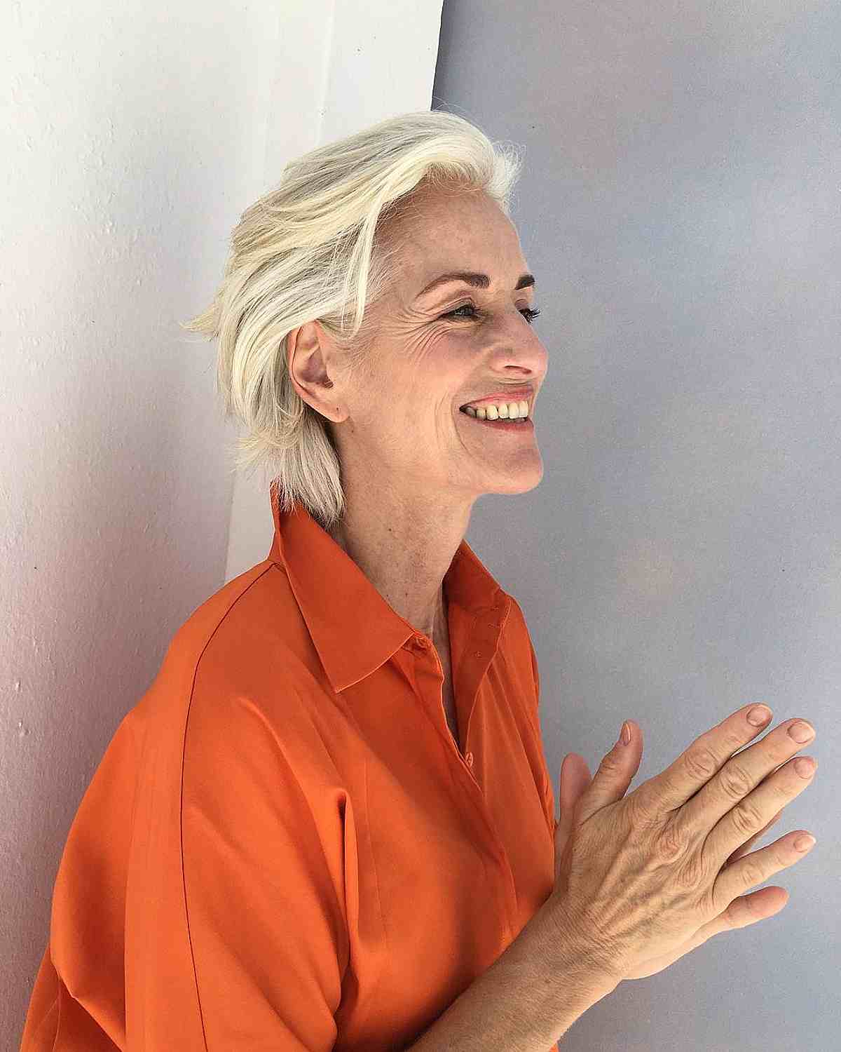 Short Swept Back Feathered Hair for Women 50 and Over