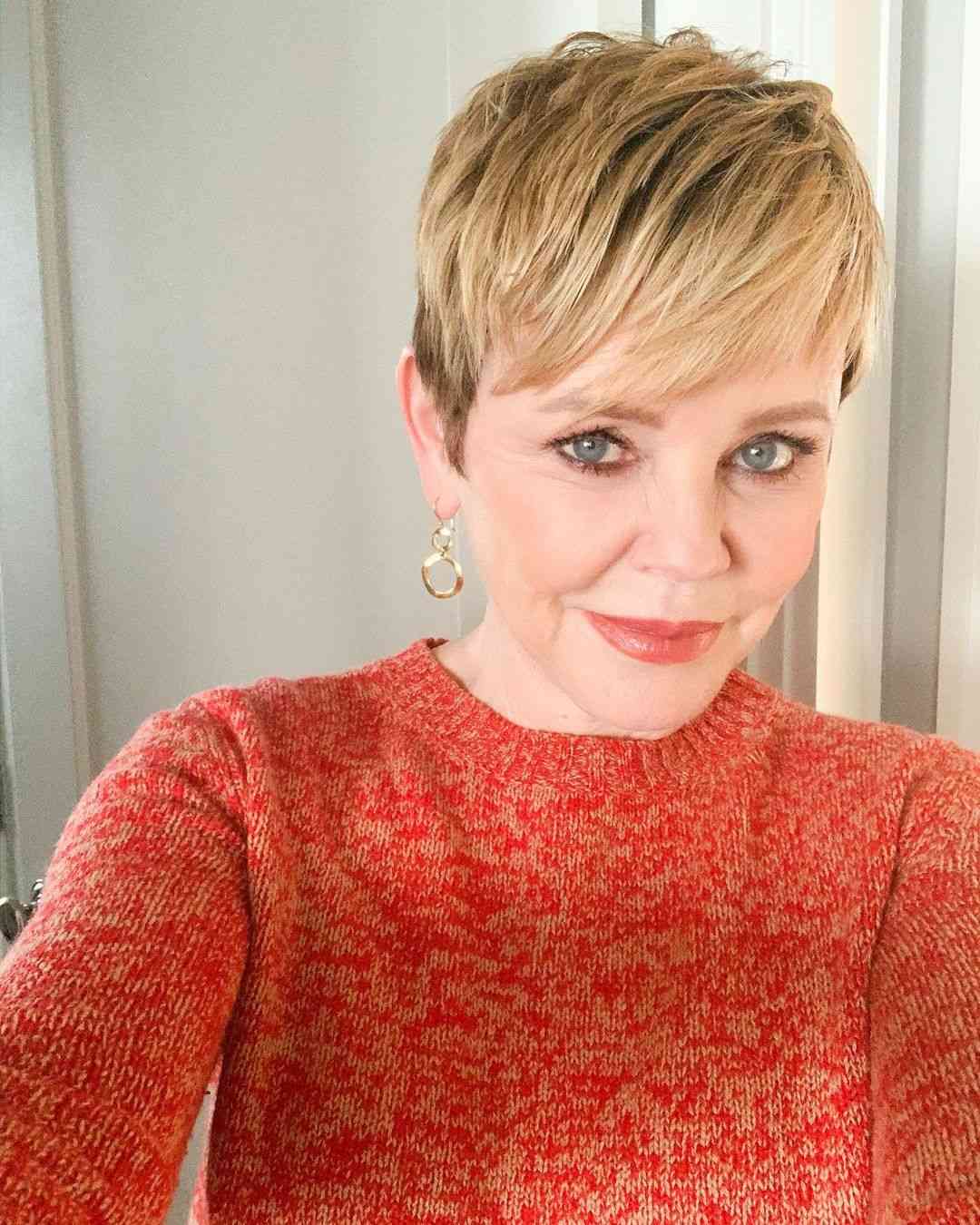 Cool Short textured pixie cut for women over 60