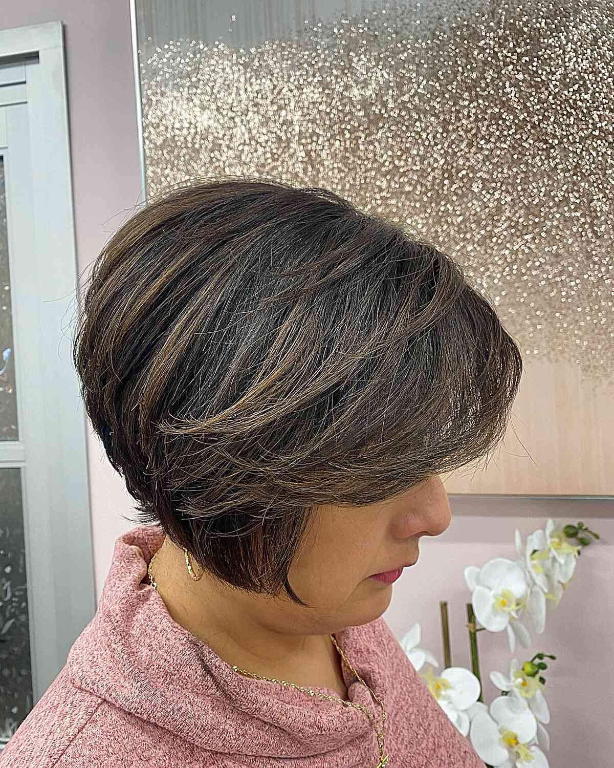 Stacked bob with side bangs