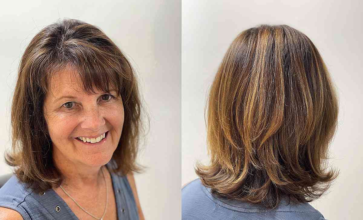 Sun-Kissed Medium Layered Cut with Side Bangs for Ladies Over 50