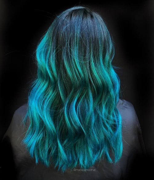 Hints of Emerald Green on Teal Ombre Hair