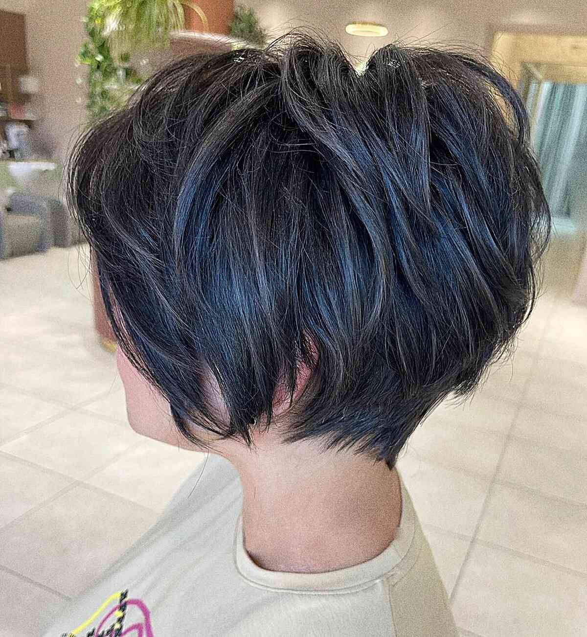 Very Dark Pixie Bob with Visible Layers for women with short hair
